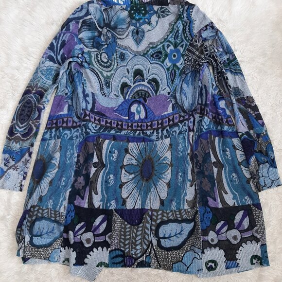 Desigual Women's Blue Floral Boho Open Front Cardigan Size M - Picture 11 of 11